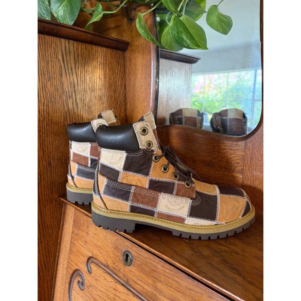 Timberland Patchwork Leather Waterproof Boots Brown Tan Multi US 4